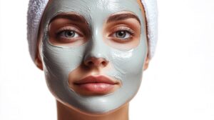 vecteezy woman s face covered in facial mask she is wearing a towel 57087016 شرکت زیبایی سلامت دانژه